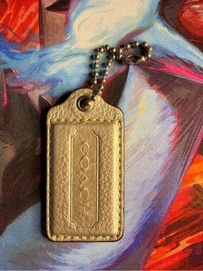 Coach Gold Leather Logo Bag Tag Keychain